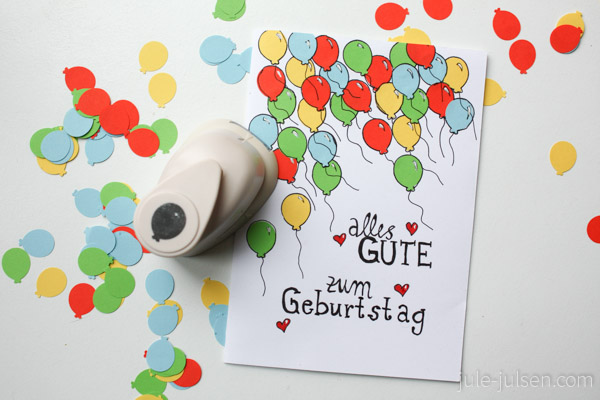Geburtstagskarte mit buntem Luftballonkonfetti Geburtstagskarte mit buntem Luftballonkonfetti