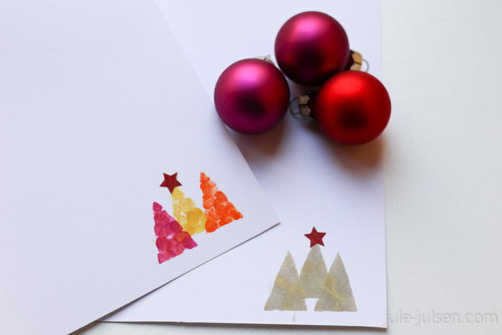 Innenansicht einer Weihnachtskarte mit drei gestempelten Tannenbaeumen Innenansicht einer Weihnachtskarte mit drei gestempelten Tannenbaeumen