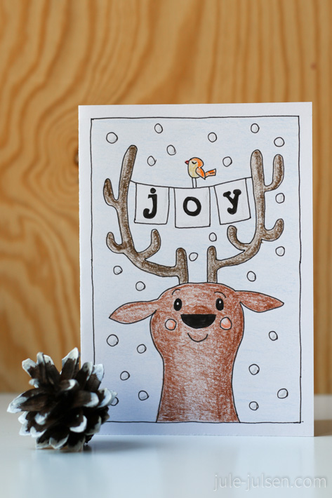 gezeichnete Weihnachtskarte mit mit Hirsch gezeichnete Weihnachtskarte mit mit Hirsch