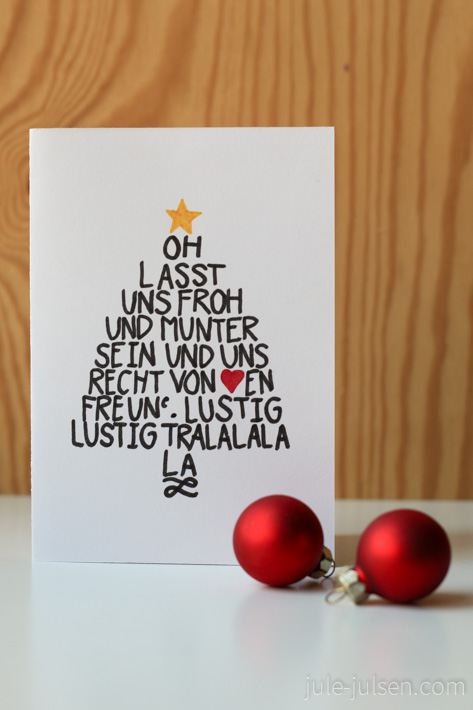 gezeichnete Weihnachtskarte mit dem Text von Oh Tannebaum gezeichnete Weihnachtskarte mit dem Text von Oh Tannebaum