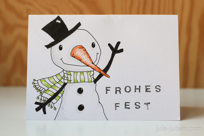 gezeichnete Weihnachtskarte mit Schneemann gezeichnete Weihnachtskarte mit Schneemann