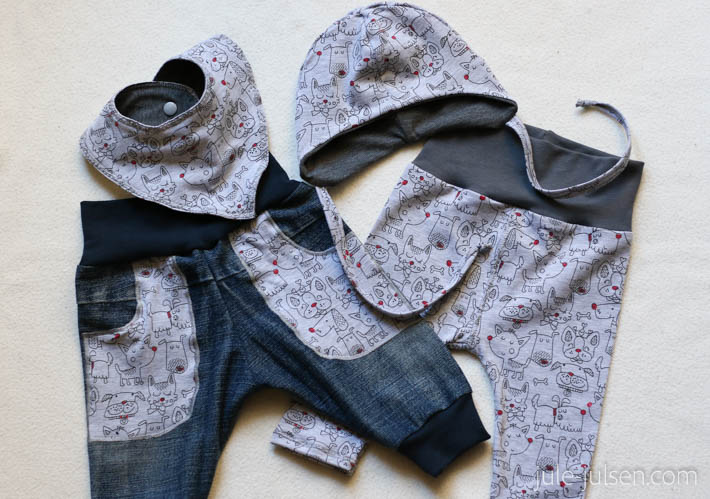 Babyset Hund mit Muetze, Halstuch, Leggins und Jeans Babyset Hund mit Muetze, Halstuch, Leggins und Jeans