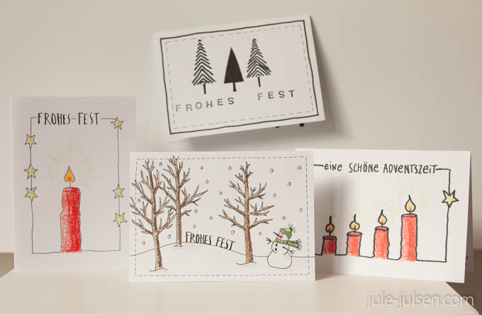 gezeichnete Weihnachtskarten mit unterschiedlichen Motiven gezeichnete Weihnachtskarten mit unterschiedlichen Motiven