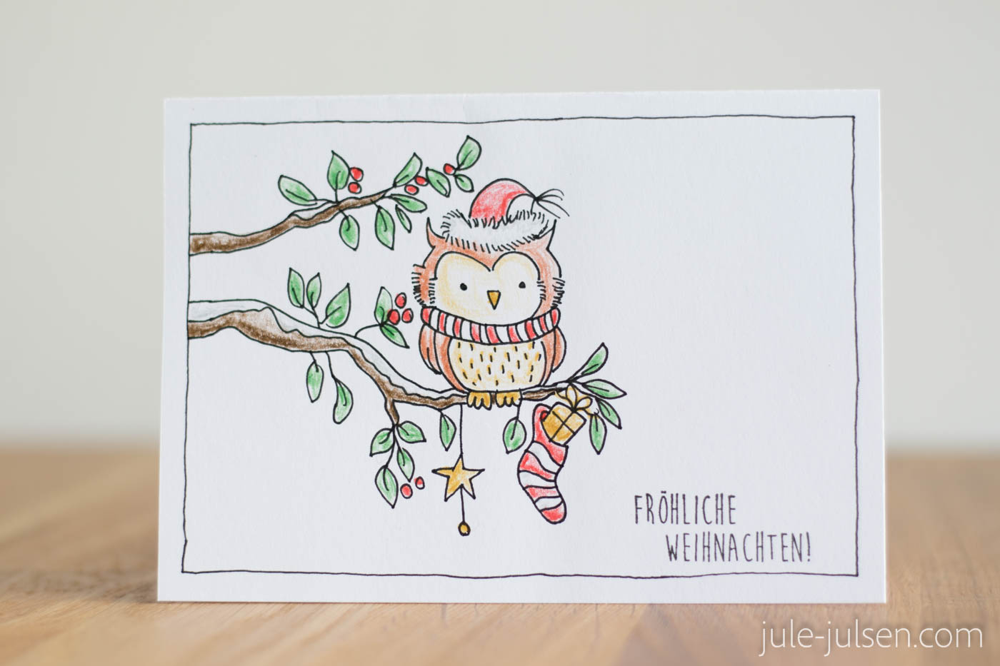 diy Weihnachtskarte Buntstift mit Eulenmotiv