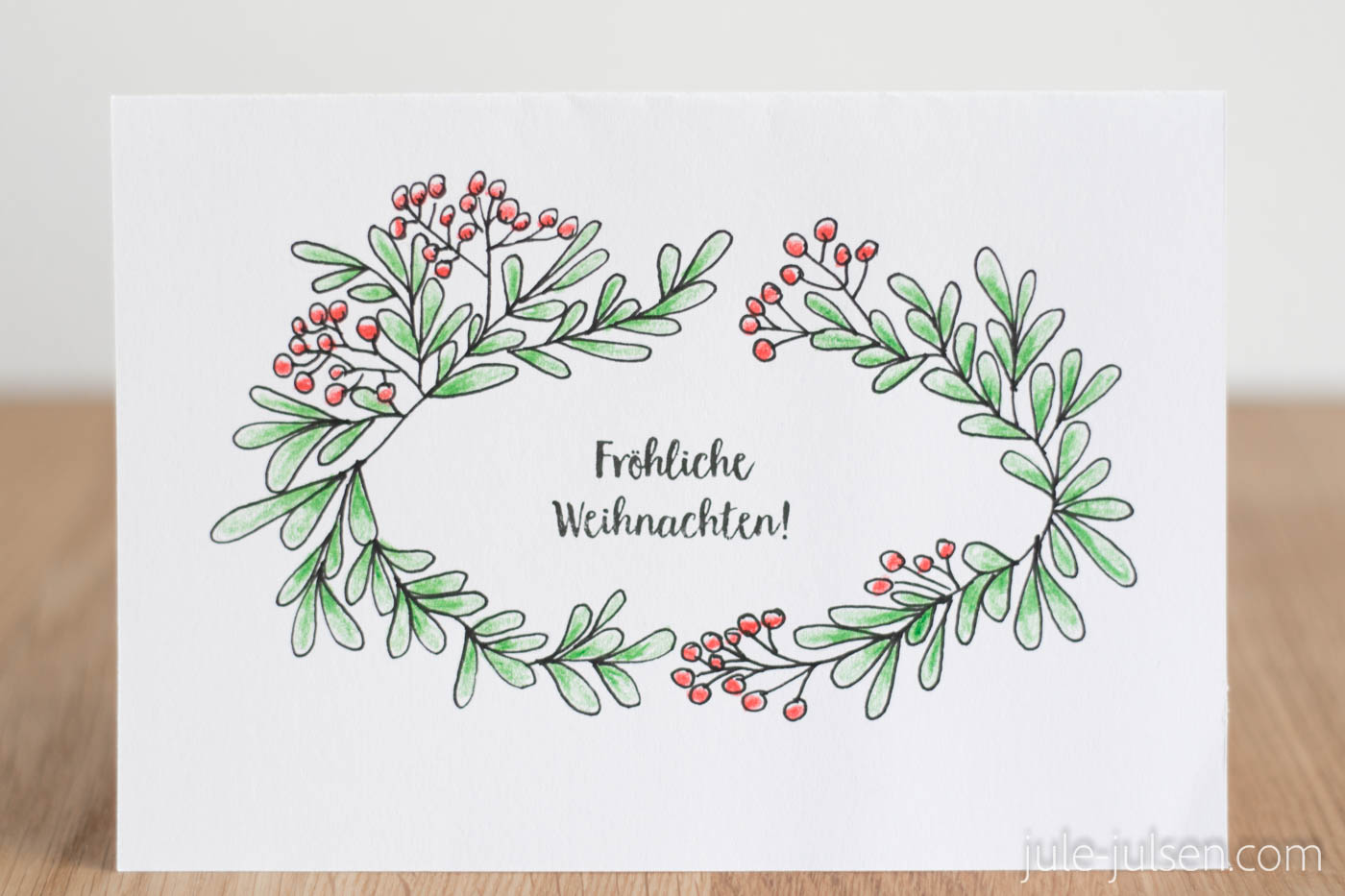 diy Weihnachtskarte Buntstift Weihnachtskranz oval
