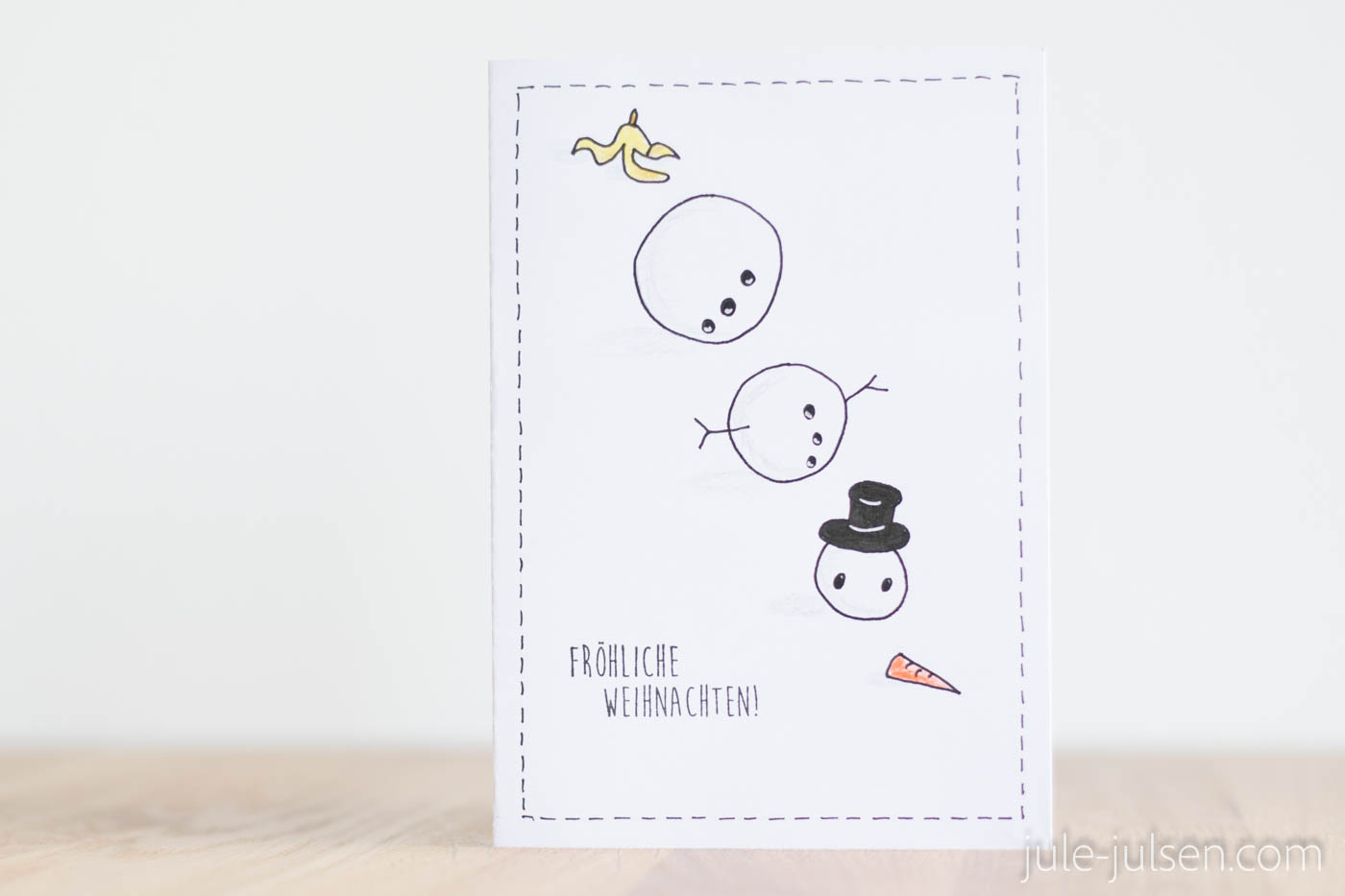 diy Weihnachtskarte Buntstift witziges Schneemannmotiv