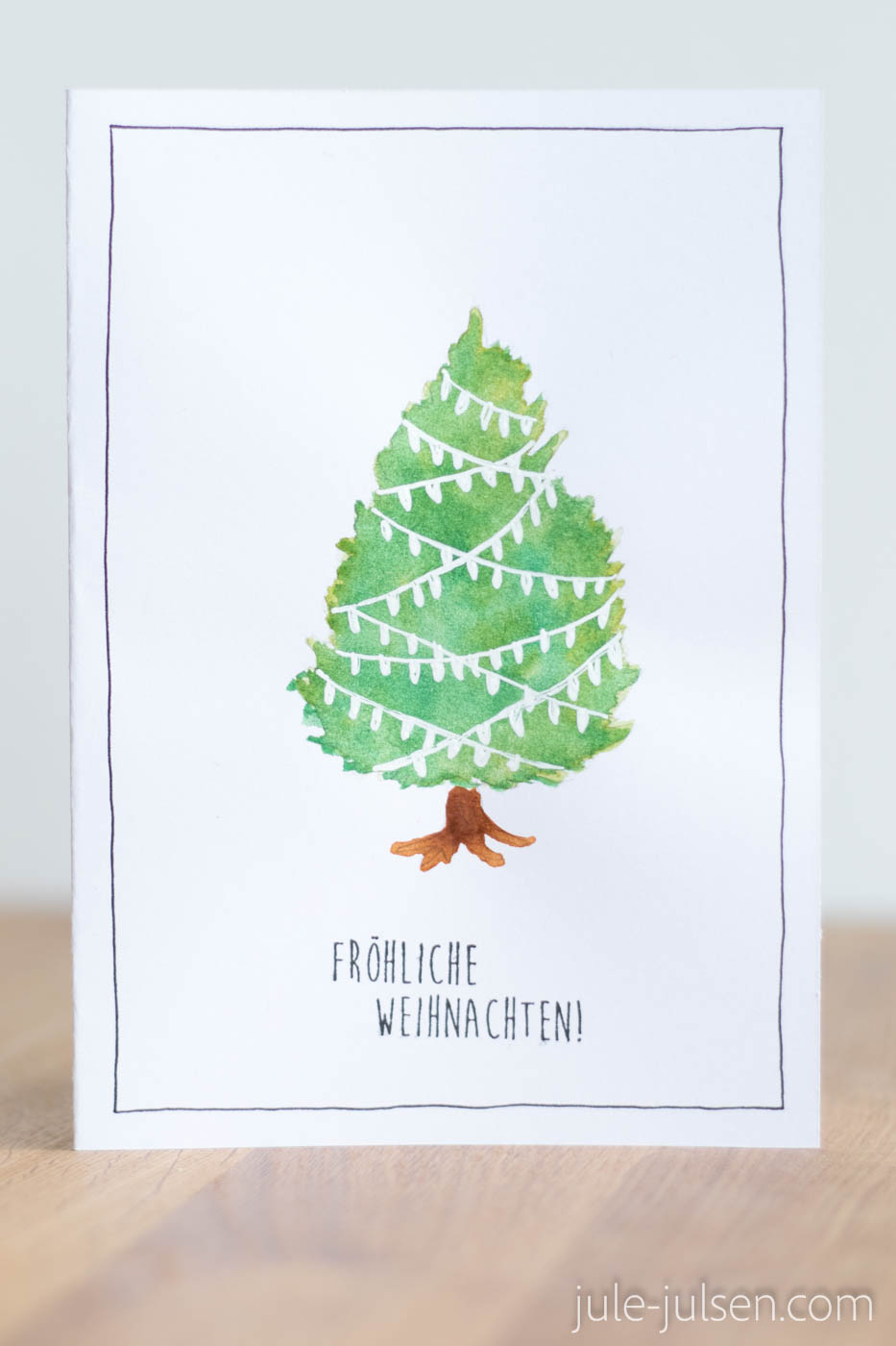 diy Weihnachtskarte Aquarelltechnik mit Tannenmotiv