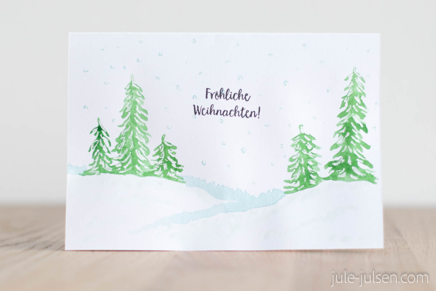 diy Weihnachtskarte Aquarelltechnik mit Tannenmotiv
